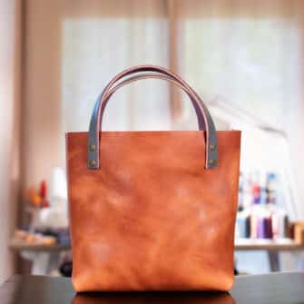 Alternative view of SoRetro Especial Mini FYG Leather Crossbody Tote - Gingerbro with Heritage Barnhill Rocks on Dark Gray Cotton Webbing - Bronze Hardware