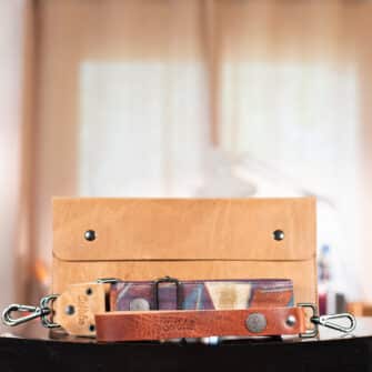 SoRetro Especial Reservo FYG Crossbody Clutch - Yukon Gold with Heritage Grossinger Sunset on Eggplant Cotton Webbing - Gunmetal Hardware