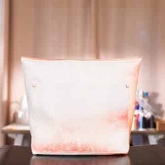 Alternative view of SoRetro Limited Mini+ Traveler FYG Leather Crossbody Tote – Rorschach's Tangerine with Heritage Ikat Rust on Khaki Cotton Webbing – Bronze Hardware