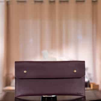 Alternative view of SoRetro Verdura FYG Crossbody Clutch - Cacciatore di Melanzana with Heritage Penny Plum on Dark Olive Cotton Webbing - Bronze Hardware