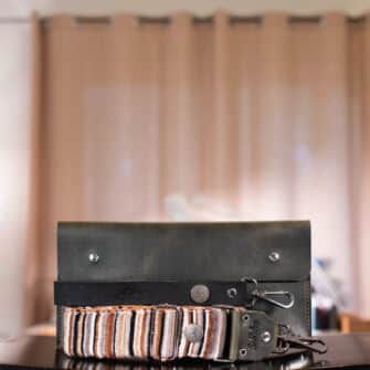 SoRetro Verdura FYG Crossbody Clutch - Eclissi Lunare with Heritage Soverel Stripes Groove on Cinnamon Cotton Webbing - Silver Hardware