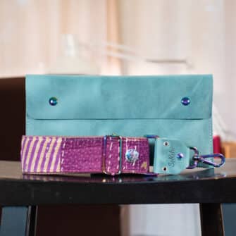 SoRetro FYG Crossbody Clutch - Luci del Porto with Limited Friendship Stitches on Dusty Rose Cotton Webbing - Chromalusion Hardware