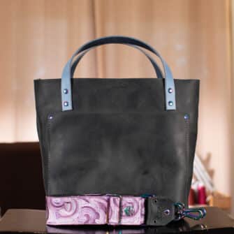 Alicia – Round 2 – SoRetro Especial Reservo Perfect FYG Leather Crossbody Tote – Razzleberry Reservo with Exclusivo Casino Carpet Crown Royale on Dusty Blue Cotton Webbing – Chromalusion Hardware