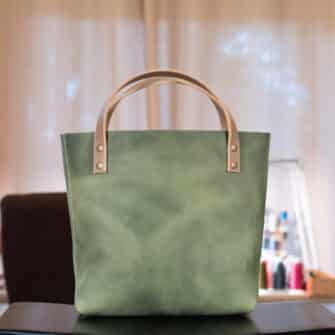 Alternative view of SoRetro Mini+ FYG Leather Crossbody Tote – Trentino Muschio with McKinley on Olive Cotton Webbing – Bronze Hardware