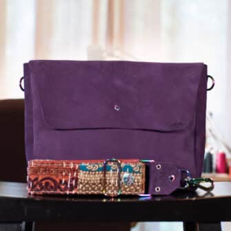 SoRetro Verdura Mini+ DayTripper FYG Leather Crossbody Tote – Mora Toscana with Friendship Stitches on Brick Red Cotton Webbing – Chromalusion Hardware