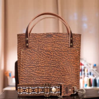 SoRetro Especial Reservo Perfect FYG Leather Crossbody Tote – Earthen Quaked Desert with Limited Sedona Sunwashed on Cinnamon Cotton Webbing – Bronze Hardware