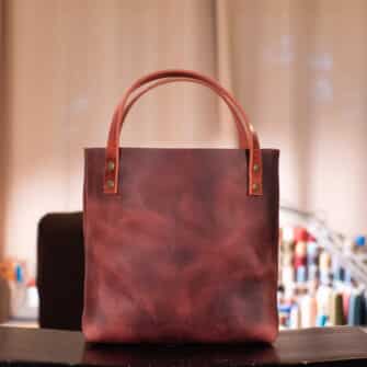 Alternative view of SoRetro Verdura Mini FYG Leather Crossbody Tote - Melograno with Limited Gateway Burning Ridge on Chocolate Cotton Webbing - Bronze Hardware
