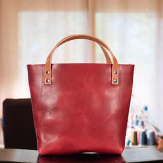 Alternative view of SoRetro Mini+ Especial Reservo Stitch Sitch FYG Leather Crossbody Tote – Cherry Delight with Heritage Pumpkin Summer on Sand Cotton Webbing - Chromalusion Hardware