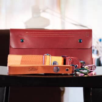 SoRetro Especial Reservo Stitch Sitch FYG Crossbody Clutch - Cherry Delight with Heritage Pumpkin Summer on Sand Cotton Webbing - Chromalusion Hardware