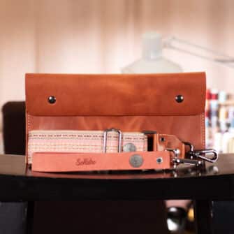 SoRetro Especial FYG Crossbody Clutch - Gingerbro with Sonoran Desert on Vintage Pink Cotton Webbing - Gunmetal Hardware