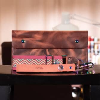SoRetro Especial Reservo FYG Crossbody Clutch - Aged Oak Barrel No. 11 with Rink-O-Mania on Mauve Cotton Webbing - Chromalusion Hardware