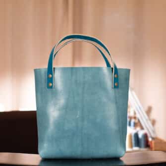 Alternative view of SoRetro Especial Reservo Mini FYG Leather Crossbody Tote - Andromeda Galaxy with Exclusivo Espalier Ocean on Cinnamon Cotton Webbing – Bronze Hardware