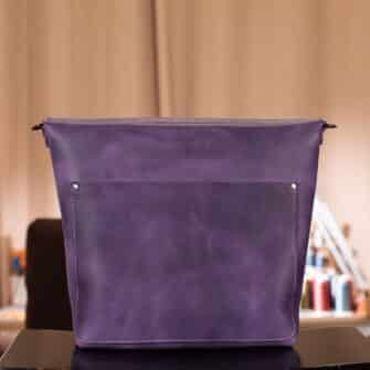Alternative view of SoRetro Perfect Traveler FYG Leather Crossbody Tote – Mercurio Retrogrado with Limited Polesitter Cinnamon on Eggplant Cotton Webbing – Gunmetal Hardware