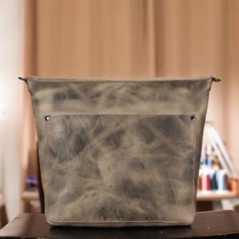 Alternative view of SoRetro Perfect Traveler FYG Leather Crossbody Tote – Burning Sage with Heritage Kerridge Pines on Mauve Cotton Webbing – Chromalusion Hardware