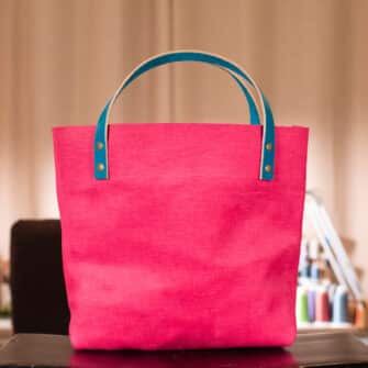 Alternative view of SoRetro Verdura Perfect FYG Leather Crossbody Tote – La Tela Rosa Signora Mela with Adobe Fiesta on Hot Pink and Beige Lattice Webbing – Bronze Hardware